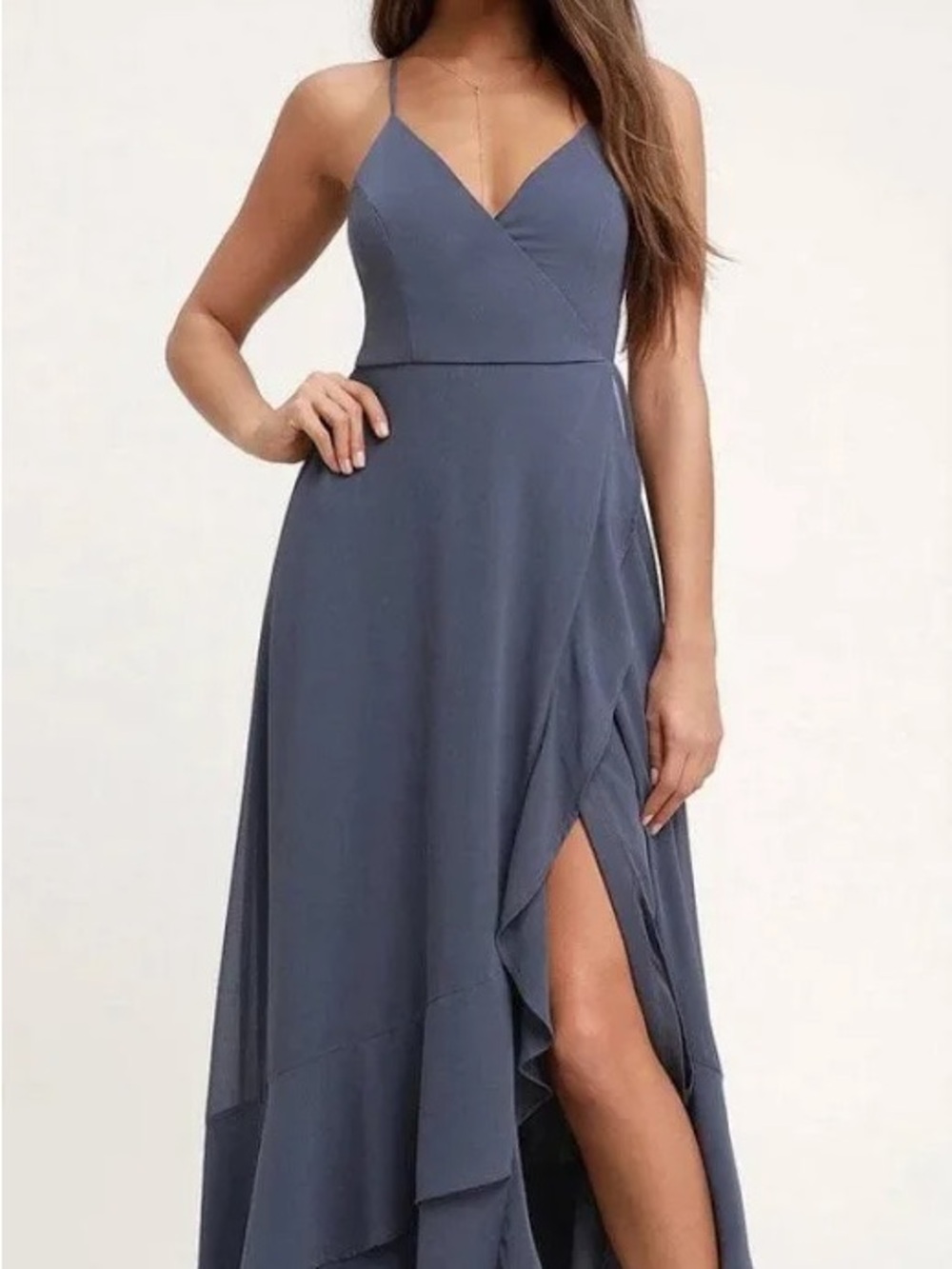Elegant Slate Blue Spaghetti Strap Maxi Dress LULU in love forever dress